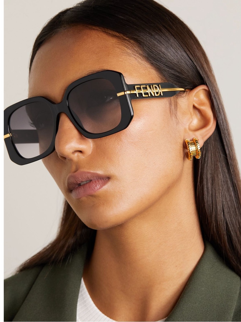 FENDI Black Square Sunglasses with Gold Logo